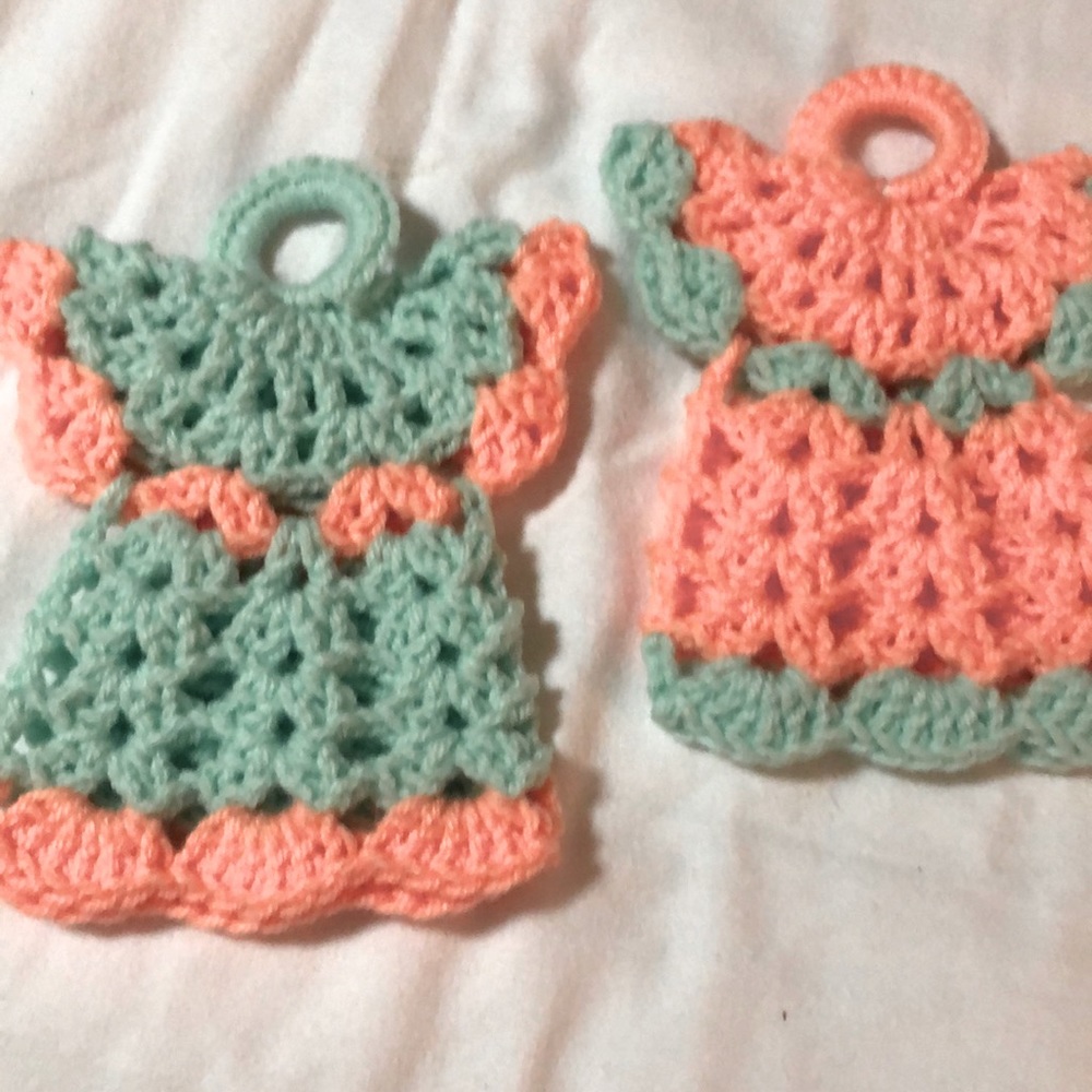 Hand Crochet Pair of Angel Potholders.